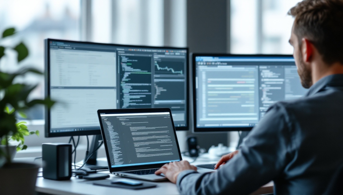 Engineer reviewing website release checks at a desk